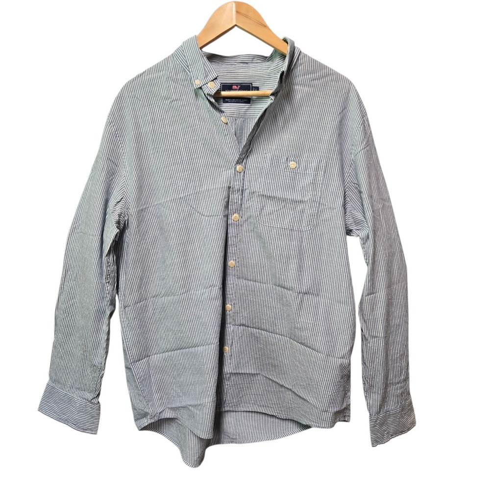 VINEYARD VINES Slim Longshore Shirt Blue White Stripe LARGE‎